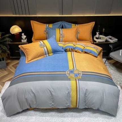 91家纺网 家纺一手货源 找家纺 总 金爱家 2023新款大阪纯棉生态磨毛条格简约系列四件套