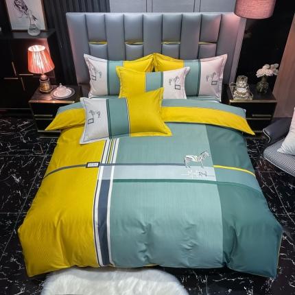 91家纺网 家纺一手货源 找家纺 总 金爱家 2023新款大阪纯棉生态磨毛条格简约系列四件套