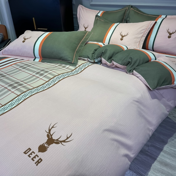 91家纺网 家纺一手货源 找家纺 金爱家 2023新款大阪纯棉生态磨毛条格简约系列四件套 安迪亚