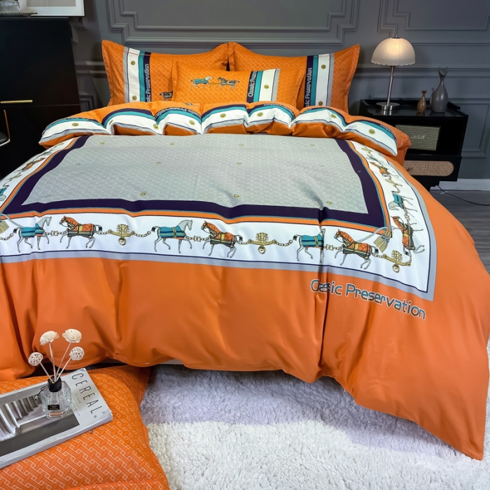 91家纺网 家纺一手货源 找家纺 金爱家 2023新款大阪纯棉生态磨毛条格简约系列四件套 贝加莫