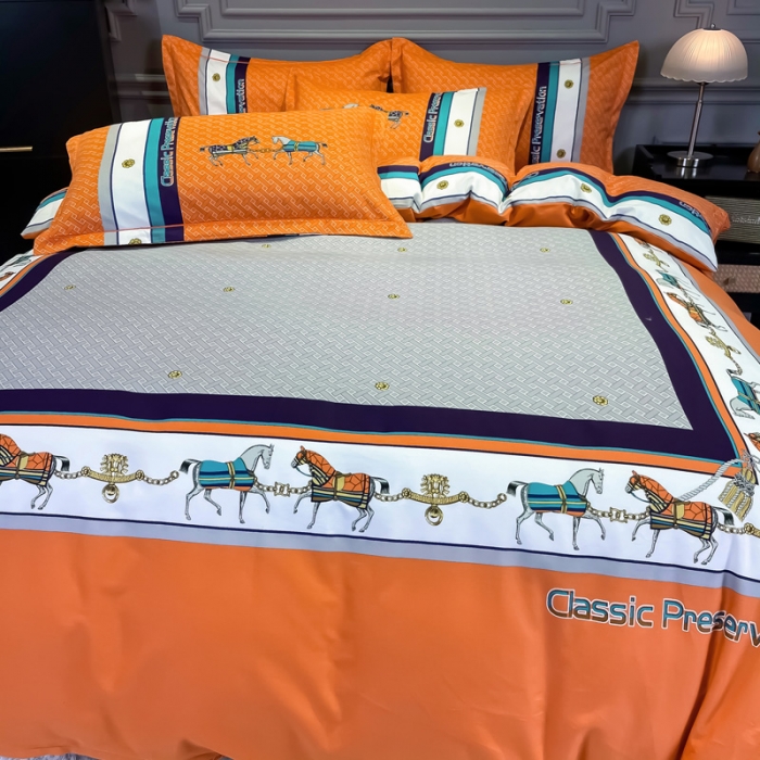 91家纺网 家纺一手货源 找家纺 金爱家 2023新款大阪纯棉生态磨毛条格简约系列四件套 贝加莫