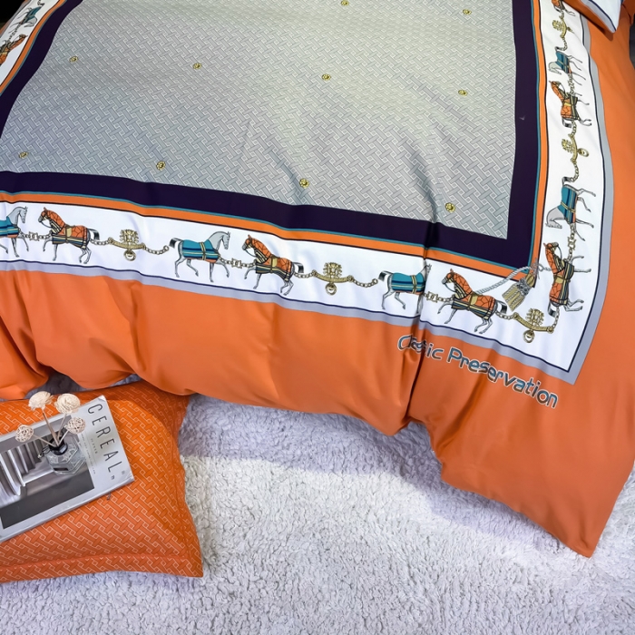 91家纺网 家纺一手货源 找家纺 金爱家 2023新款大阪纯棉生态磨毛条格简约系列四件套 贝加莫