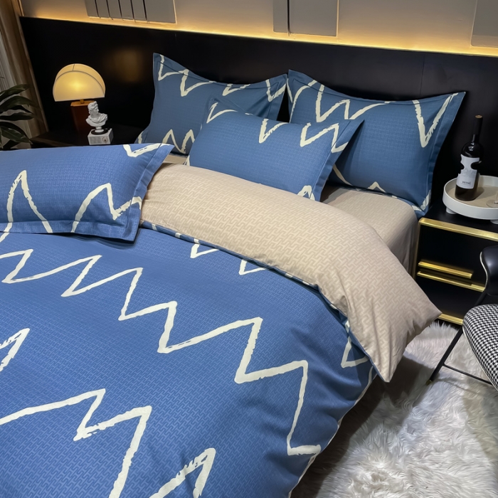 91家纺网 家纺一手货源 找家纺 金爱家 2023新款大阪纯棉生态磨毛条格简约系列四件套 波恩-兰