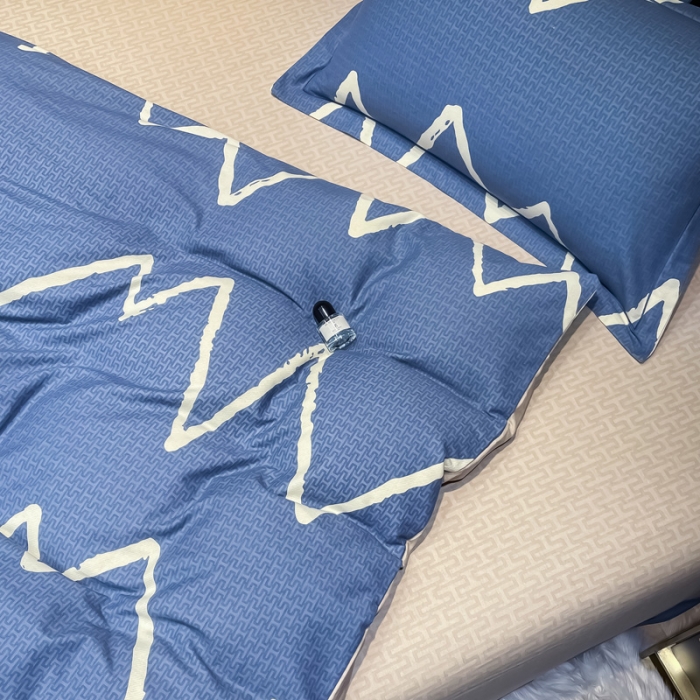 91家纺网 家纺一手货源 找家纺 金爱家 2023新款大阪纯棉生态磨毛条格简约系列四件套 波恩-兰