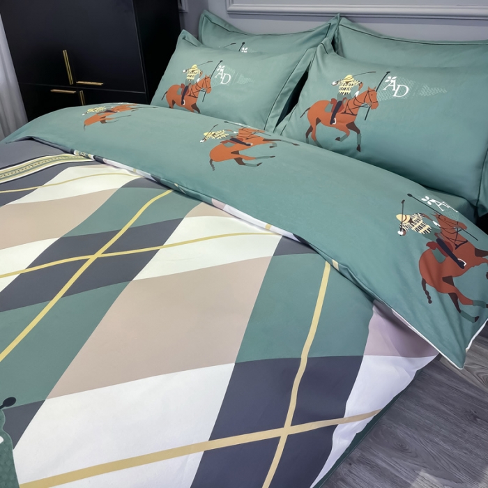 91家纺网 家纺一手货源 找家纺 金爱家 2023新款大阪纯棉生态磨毛条格简约系列四件套 皇家风范