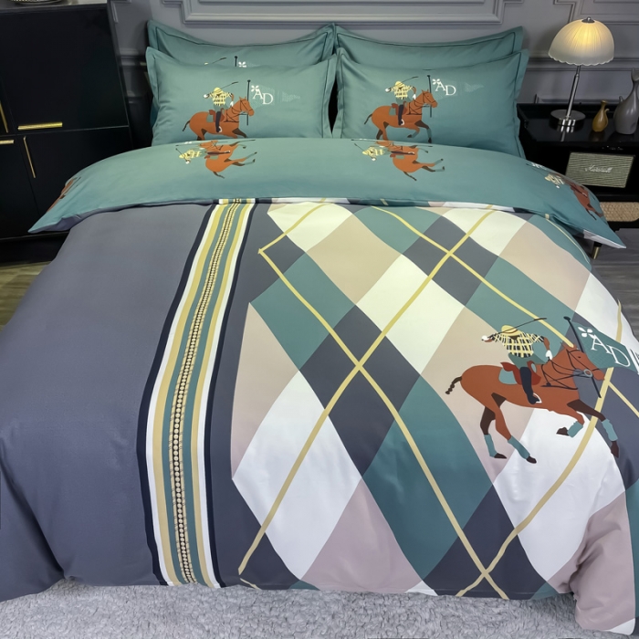 91家纺网 家纺一手货源 找家纺 金爱家 2023新款大阪纯棉生态磨毛条格简约系列四件套 皇家风范