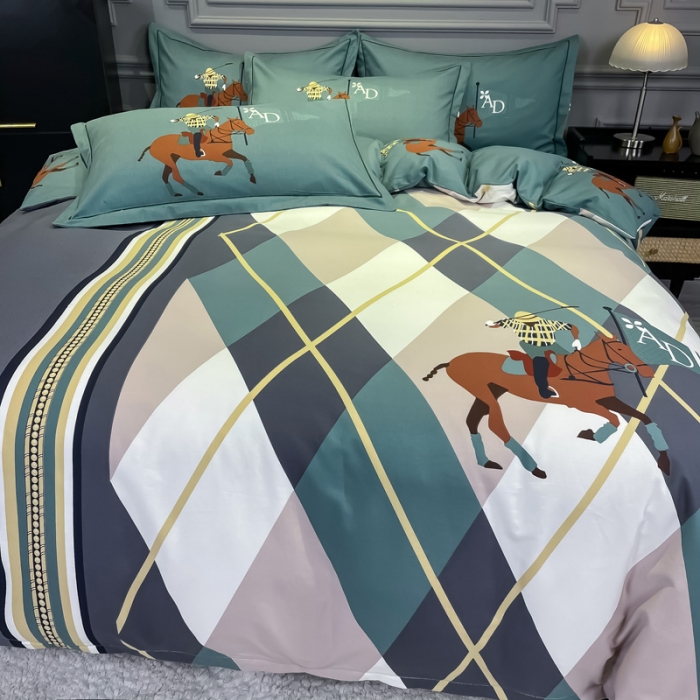 91家纺网 家纺一手货源 找家纺 金爱家 2023新款大阪纯棉生态磨毛条格简约系列四件套 皇家风范