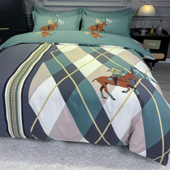 91家纺网 家纺一手货源 找家纺 金爱家 2023新款大阪纯棉生态磨毛条格简约系列四件套 皇家风范