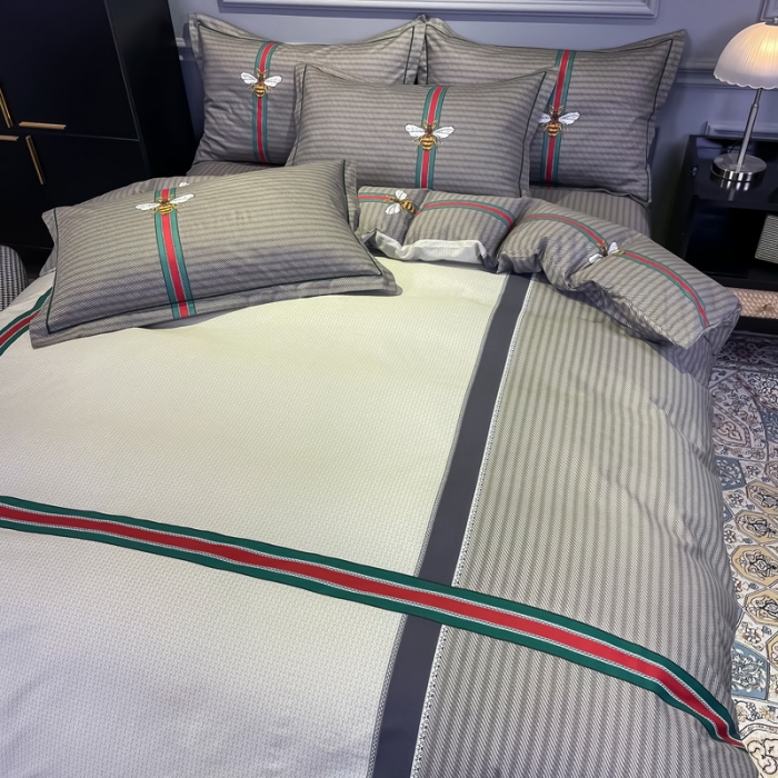 91家纺网 家纺一手货源 找家纺 金爱家 2023新款大阪纯棉生态磨毛条格简约系列四件套 极简主义