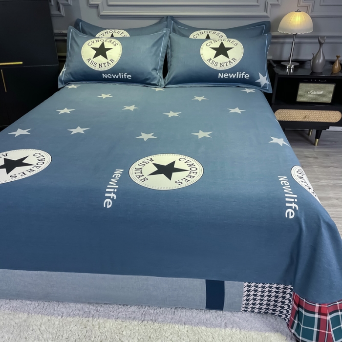 91家纺网 家纺一手货源 找家纺 金爱家 2023新款大阪纯棉生态磨毛条格简约系列四件套 悸动