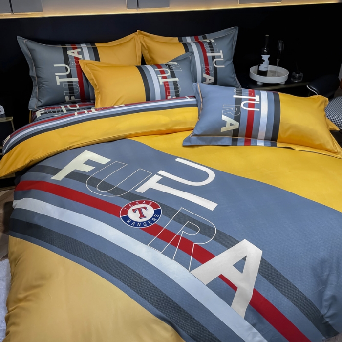 91家纺网 家纺一手货源 找家纺 金爱家 2023新款大阪纯棉生态磨毛条格简约系列四件套 杰罗-桔