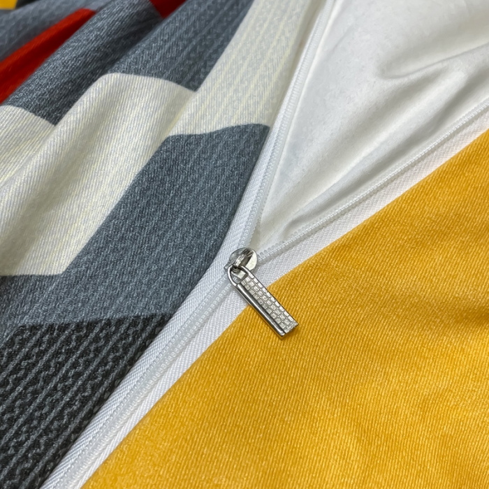 91家纺网 家纺一手货源 找家纺 金爱家 2023新款大阪纯棉生态磨毛条格简约系列四件套 杰罗-桔