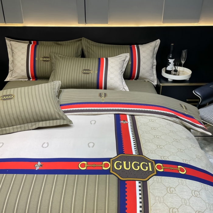 91家纺网 家纺一手货源 找家纺 金爱家 2023新款大阪纯棉生态磨毛条格简约系列四件套 金粉世家