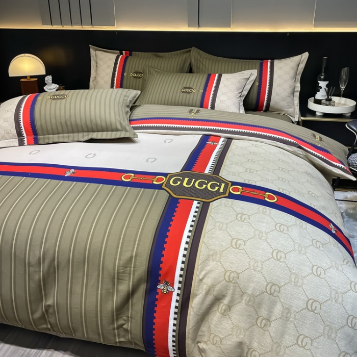 91家纺网 家纺一手货源 找家纺 金爱家 2023新款大阪纯棉生态磨毛条格简约系列四件套 金粉世家