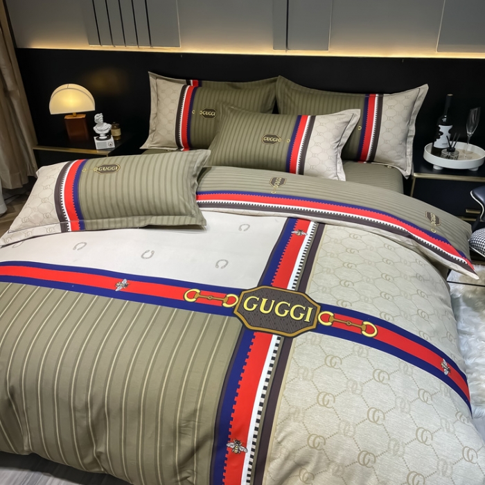 91家纺网 家纺一手货源 找家纺 金爱家 2023新款大阪纯棉生态磨毛条格简约系列四件套 金粉世家