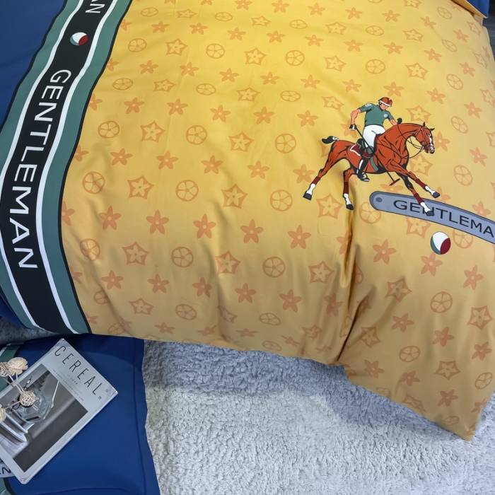 91家纺网 家纺一手货源 找家纺 金爱家 2023新款大阪纯棉生态磨毛条格简约系列四件套 爵士