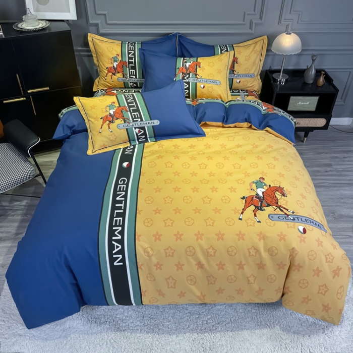 91家纺网 家纺一手货源 找家纺 金爱家 2023新款大阪纯棉生态磨毛条格简约系列四件套 爵士