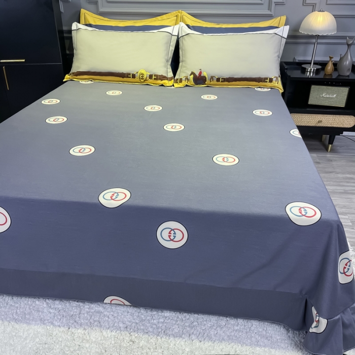 91家纺网 家纺一手货源 找家纺 金爱家 2023新款大阪纯棉生态磨毛条格简约系列四件套 洛卡风情黄