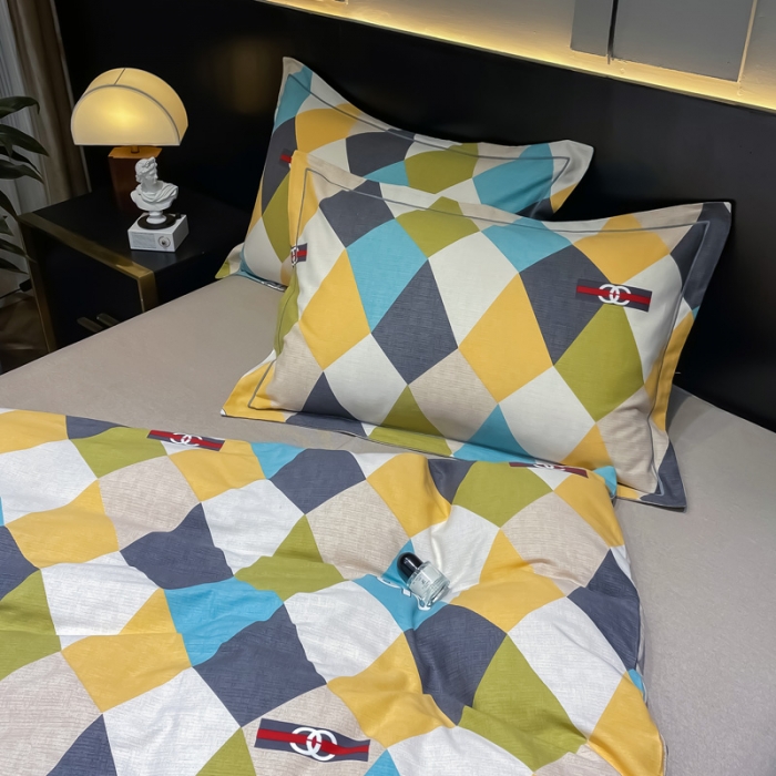 91家纺网 家纺一手货源 找家纺 金爱家 2023新款大阪纯棉生态磨毛条格简约系列四件套 清风吟-兰