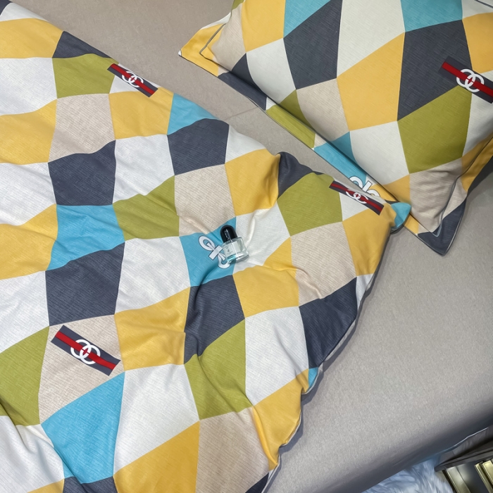 91家纺网 家纺一手货源 找家纺 金爱家 2023新款大阪纯棉生态磨毛条格简约系列四件套 清风吟-兰