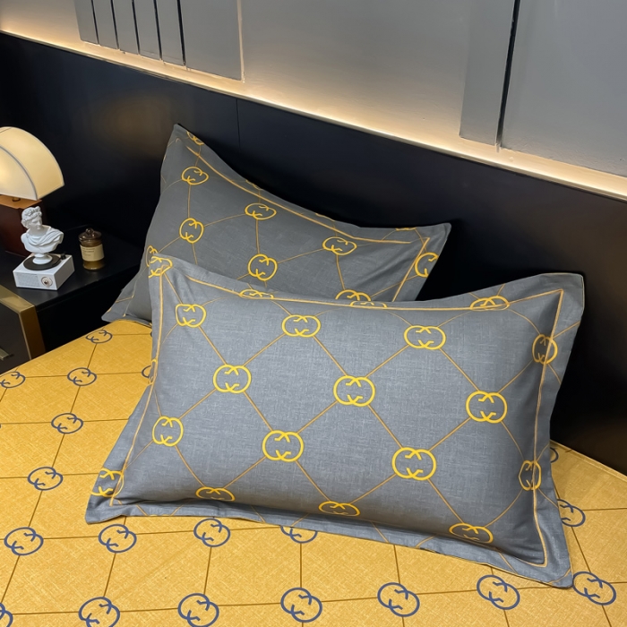 91家纺网 家纺一手货源 找家纺 金爱家 2023新款大阪纯棉生态磨毛条格简约系列四件套 维纳斯灰