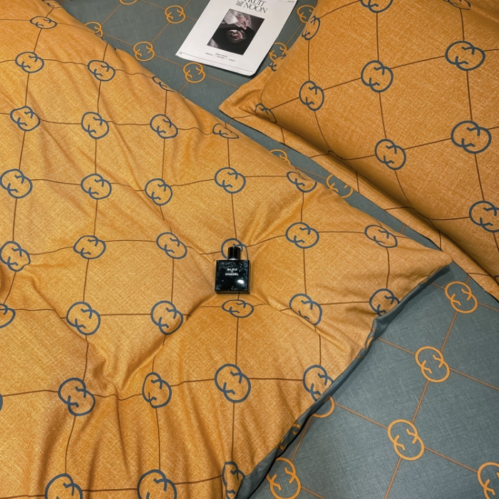 91家纺网 家纺一手货源 找家纺 金爱家 2023新款大阪纯棉生态磨毛条格简约系列四件套 维纳斯-桔