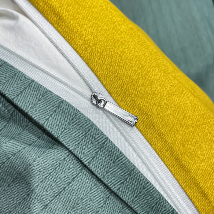 91家纺网 家纺一手货源 找家纺 金爱家 2023新款大阪纯棉生态磨毛条格简约系列四件套 伊莱斯-绿