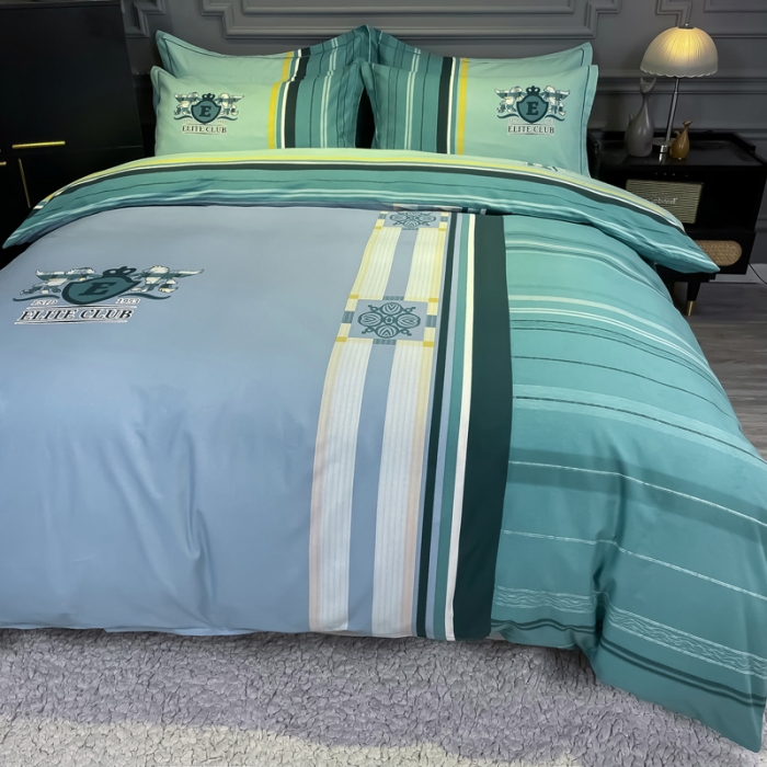 91家纺网 家纺一手货源 找家纺 金爱家 2023新款大阪纯棉生态磨毛条格简约系列四件套 韵律-灰