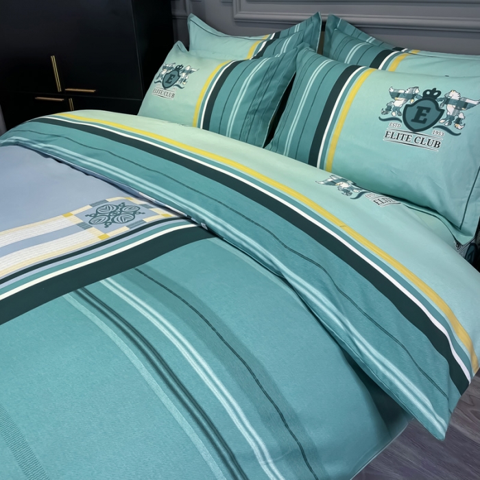 91家纺网 家纺一手货源 找家纺 金爱家 2023新款大阪纯棉生态磨毛条格简约系列四件套 韵律-灰