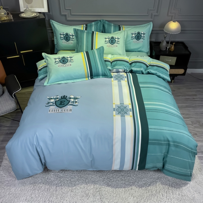 91家纺网 家纺一手货源 找家纺 金爱家 2023新款大阪纯棉生态磨毛条格简约系列四件套 韵律-灰