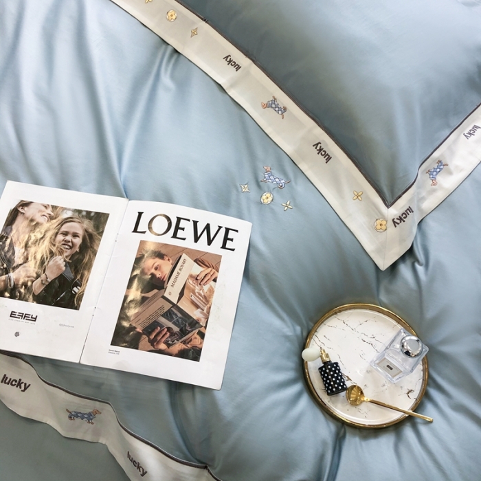 91家纺网 家纺一手货源 找家纺 优然居家纺 2022新款100支贡缎刺绣四件套-马里奥系列 玛里奥.布鲁蓝