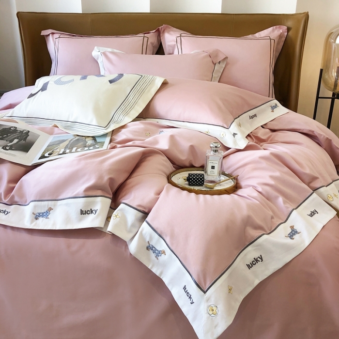 91家纺网 家纺一手货源 找家纺 优然居家纺 2022新款100支贡缎刺绣四件套-马里奥系列 玛里奥.欧陆粉