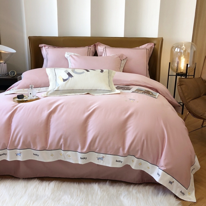 91家纺网 家纺一手货源 找家纺 优然居家纺 2022新款100支贡缎刺绣四件套-马里奥系列 玛里奥.欧陆粉