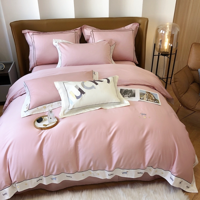 91家纺网 家纺一手货源 找家纺 优然居家纺 2022新款100支贡缎刺绣四件套-马里奥系列 玛里奥.欧陆粉