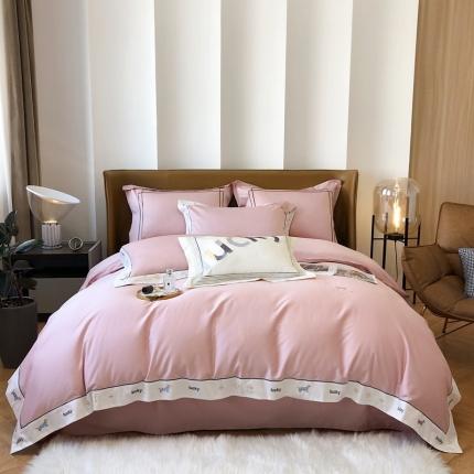 优然居家纺 2022新款100支贡缎刺绣四件套-马里奥系列 玛里奥.欧陆粉