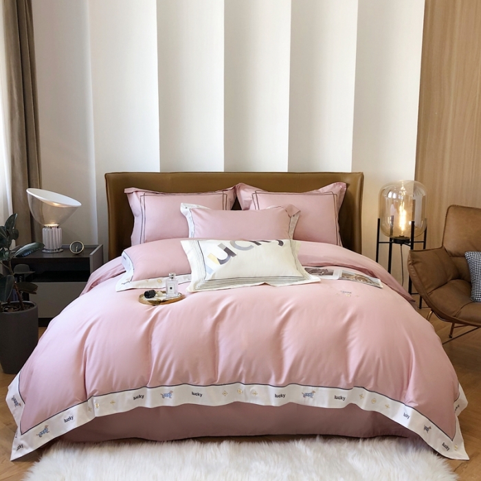 91家纺网 家纺一手货源 找家纺 优然居家纺 2022新款100支贡缎刺绣四件套-马里奥系列 玛里奥.欧陆粉