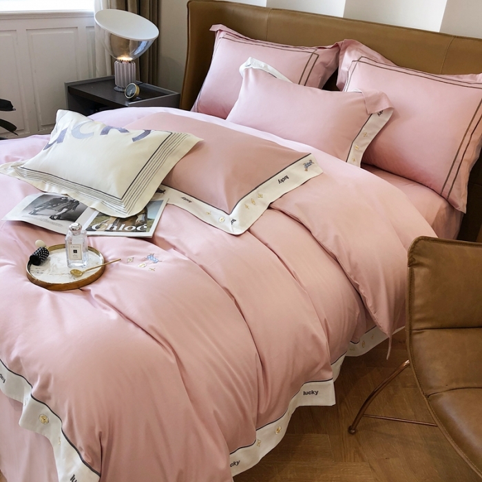 91家纺网 家纺一手货源 找家纺 优然居家纺 2022新款100支贡缎刺绣四件套-马里奥系列 玛里奥.欧陆粉