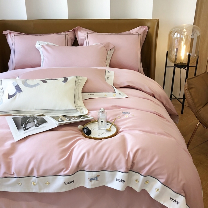 91家纺网 家纺一手货源 找家纺 优然居家纺 2022新款100支贡缎刺绣四件套-马里奥系列 玛里奥.欧陆粉