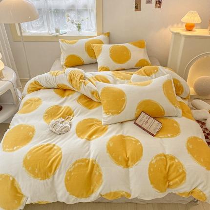 91家纺网 家纺一手货源 找家纺 桃子家居2022新款ins波浪泡泡加厚牛奶绒系列四件套 黄泡泡