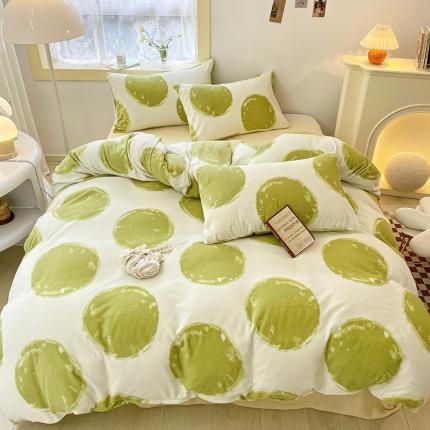 91家纺网 家纺一手货源 找家纺 桃子家居2022新款ins波浪泡泡加厚牛奶绒系列四件套 绿泡泡