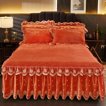 恒爱 2022新款秋冬轻奢宝宝绒刺绣单床裙 爱玛橙