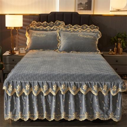 恒爱 2022新款秋冬轻奢宝宝绒刺绣单床裙 高级灰