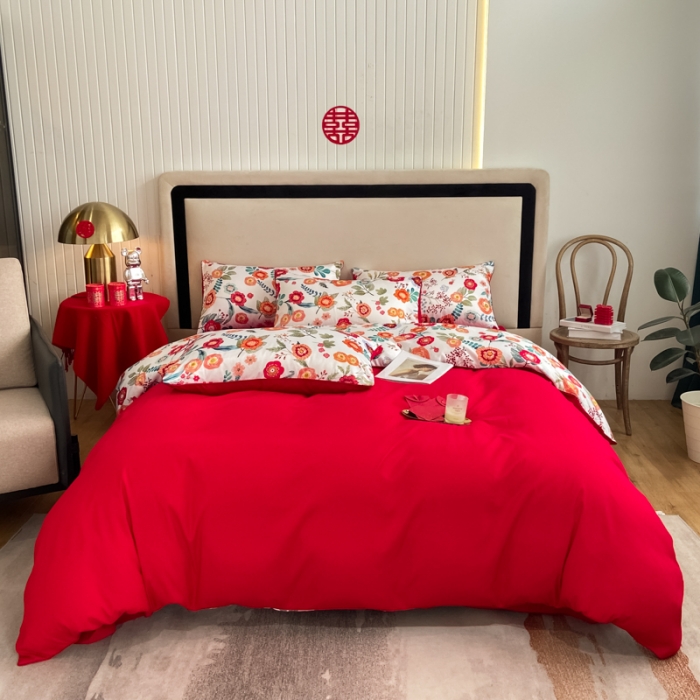 91家纺网 家纺一手货源 找家纺 用心 2022新款数码印花婚庆四件套 秘密花园