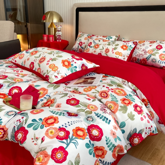 91家纺网 家纺一手货源 找家纺 用心 2022新款数码印花婚庆四件套 秘密花园