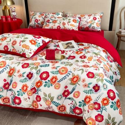 用心 2022新款数码印花婚庆四件套 秘密花园