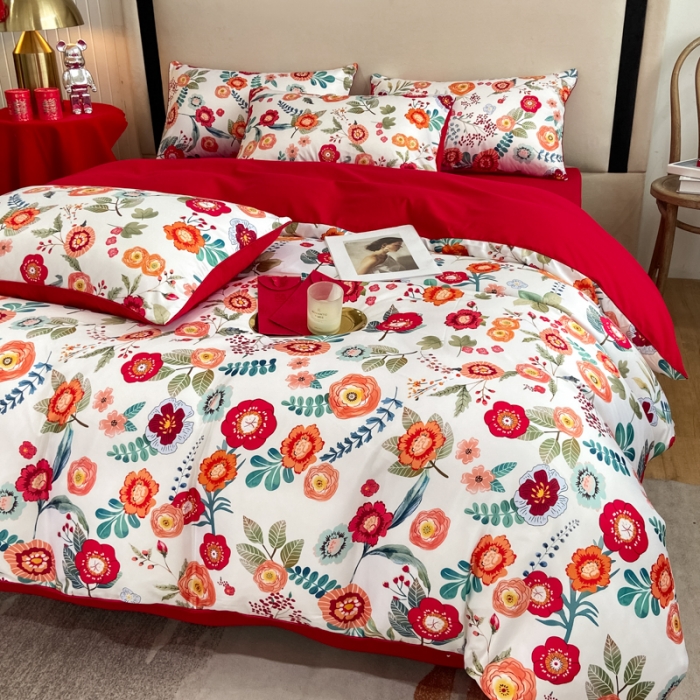 91家纺网 家纺一手货源 找家纺 用心 2022新款数码印花婚庆四件套 秘密花园