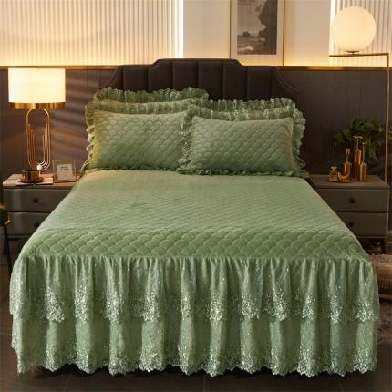 恒爱 2022秋冬水晶绒翩翩花舞夹棉床裙四件套 橄榄绿