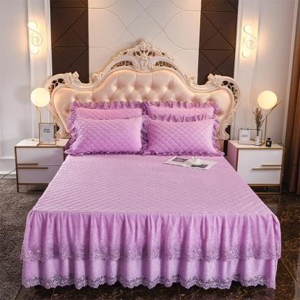 恒爱 2022秋冬水晶绒翩翩花舞夹棉床裙四件套 罗兰紫