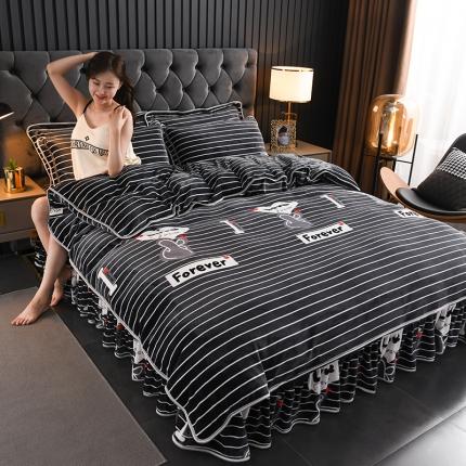 91家纺网 家纺一手货源 找家纺 2025新款230克8.5斤加厚高克重牛奶绒金貂绒法莱绒四件套冬季加绒法兰绒床裙款一生挚爱