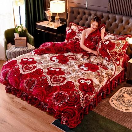 91家纺网 家纺一手货源 找家纺 2025新款230克8.5斤加厚高克重牛奶绒金貂绒法莱绒四件套冬季加绒法兰绒床裙款钻石爱心